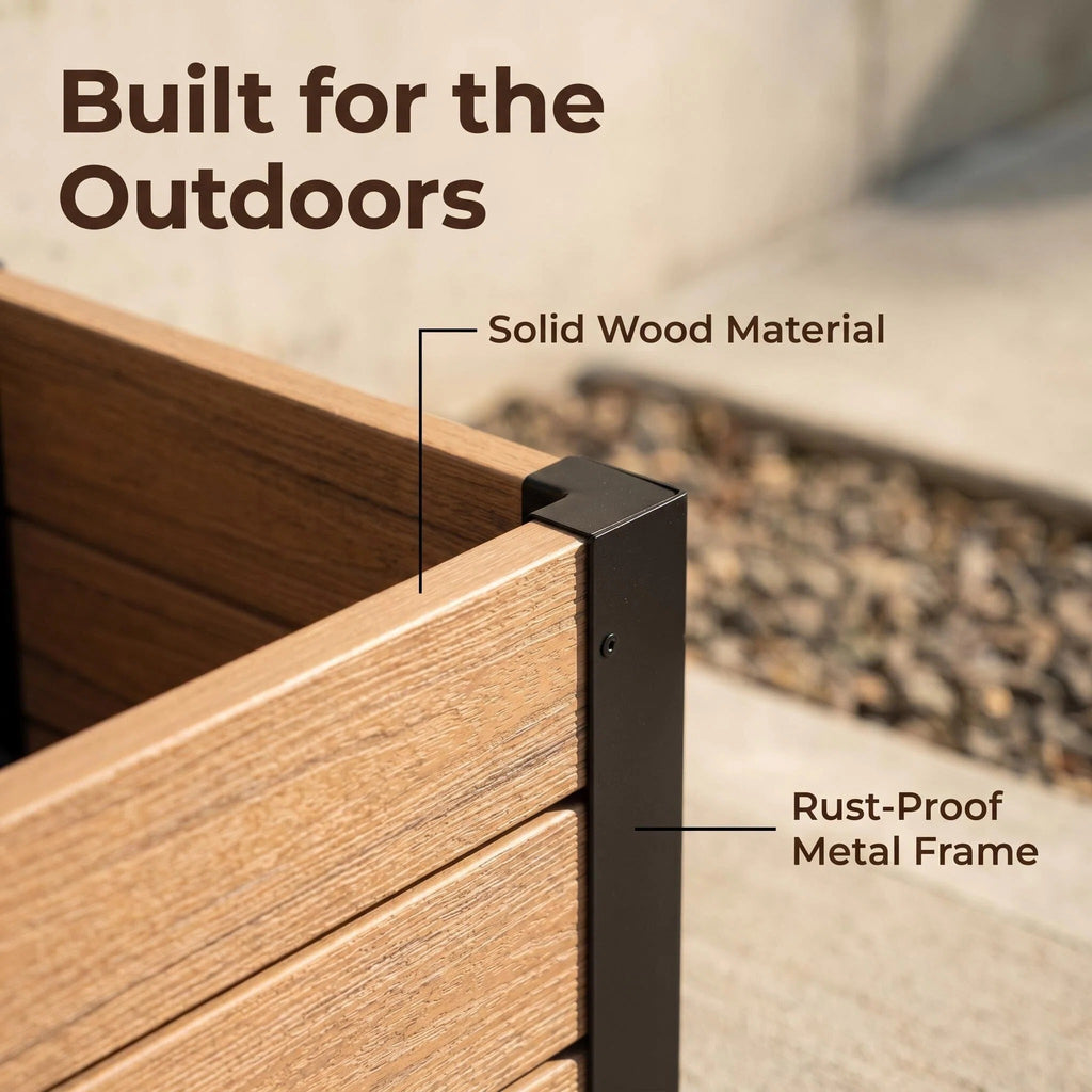 Portable Freestanding Wood Slat Privacy Screen with Built-in Outdoor Planter